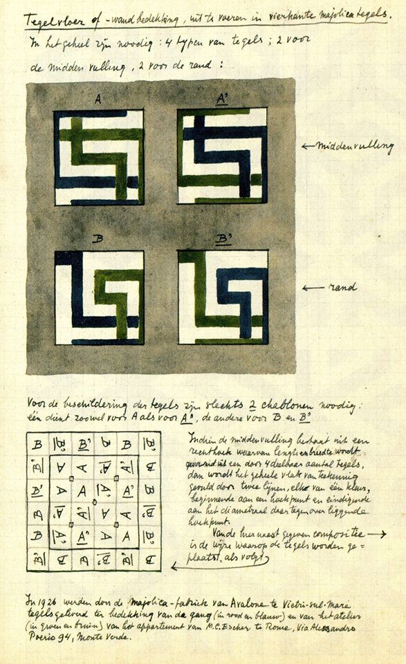 Marked tiles from Escher's notebooks