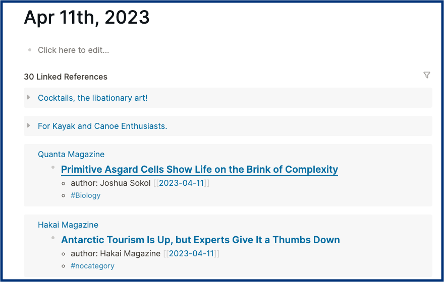 Journal section in Logseq